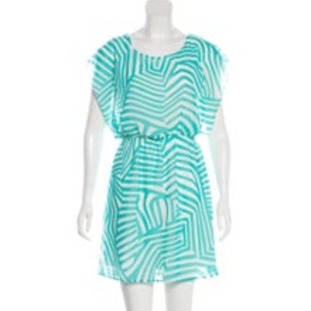 Needle & Thread Teal And White Zebra Print Dress - image 1